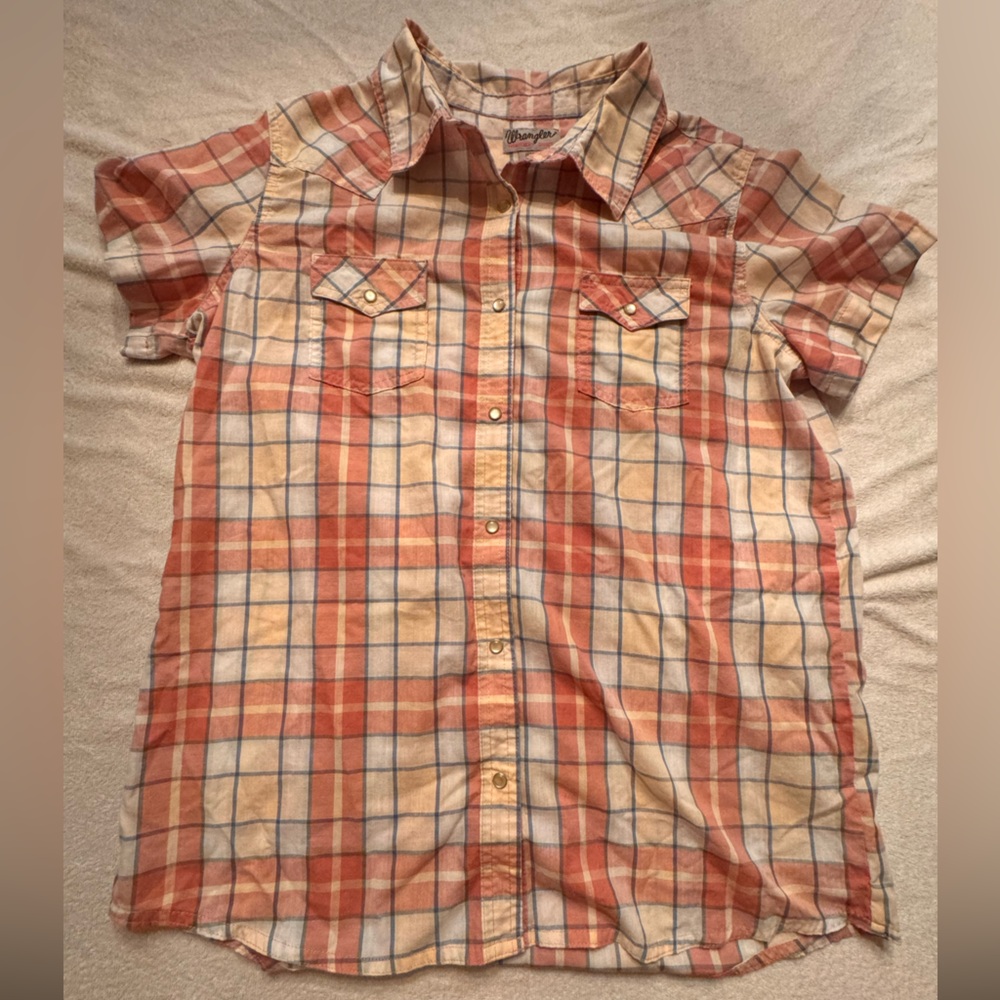 Wrangler Pink and Cream Plaid Short Sleeve Shirt